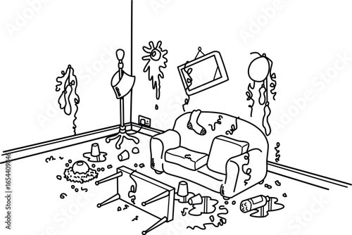 Adobe Illustrator Artwork"  Room After Party - Hand Drawn Doodle Style Vector of Celebration Aftermath"