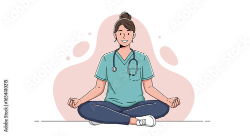 Female doctor meditating in lotus position with stethoscope