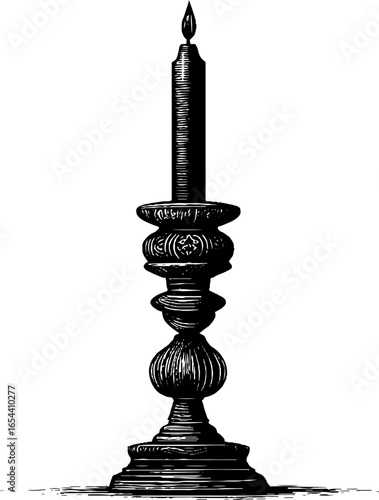 Ornate candlestick engraving for retro design and decor