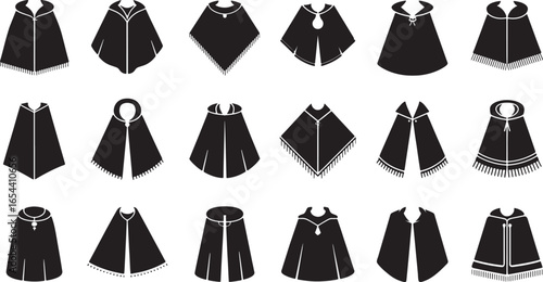 Collection of Black Cloak Silhouettes Fashion Design Elements