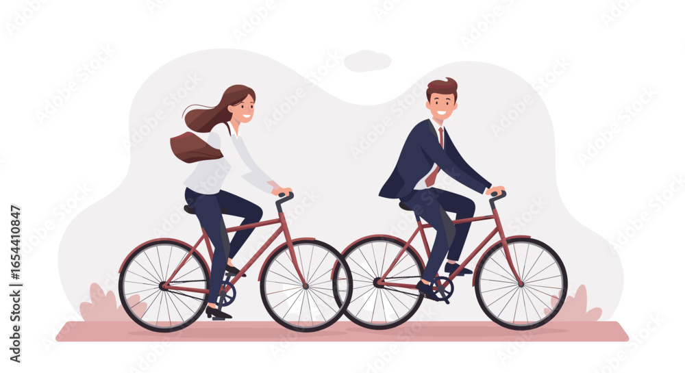 Fototapeta premium Illustration of a man and woman riding a tandem bicycle together