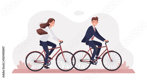Illustration of a man and woman riding a tandem bicycle together