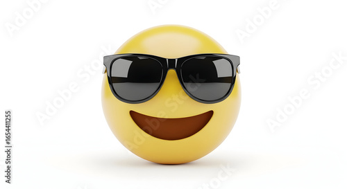 Wallpaper Mural Cool yellow emoji wearing black sunglasses smiling with open mouth on white background Torontodigital.ca