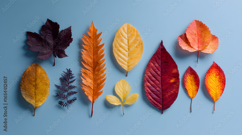Fototapeta premium Creative layout of colorful autumn leaves Flat lay Season concept&nbsp;