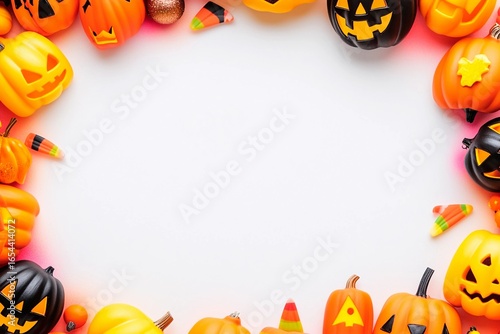 Blank Halloween card background decorated with pumpkins and autumn leaves for festive celebration