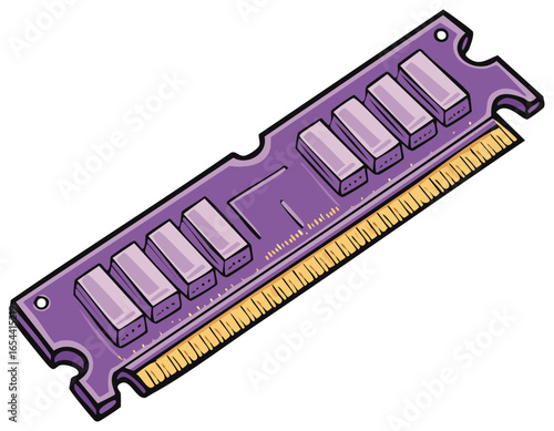 Purple computer RAM memory module cartoon illustration for digital technology