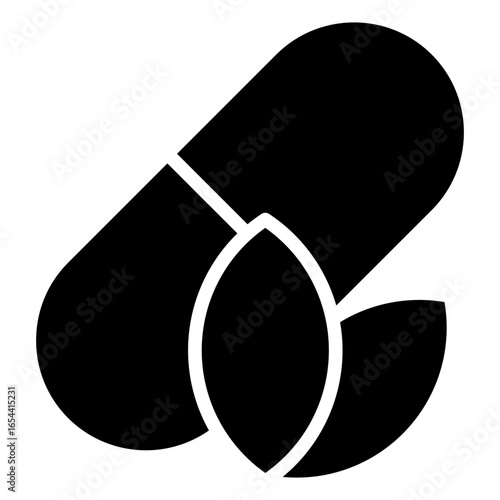 The leaf capsule icon symbolizes nature, herbal plants, and natural ingredients mean herbal supplements, or plant extracts packaged in an easy-to-consume form.