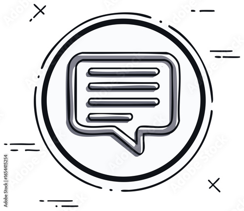 Doodle Styled Message Bubble Icon in Circle with Accent Marks