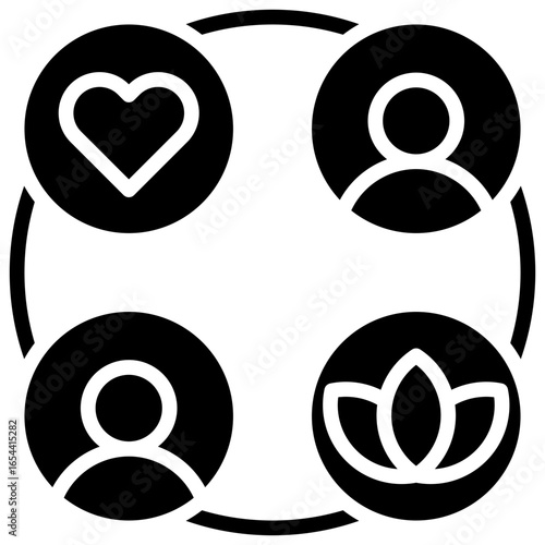 An icon of the concept of balanced and integrated well-being, where inner health, social relationships, and spiritual growth are interconnected to create harmony.