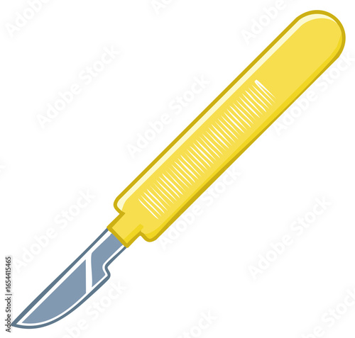 Professional medical scalpel tool with bright yellow handle for surgery and healthcare vector illustration