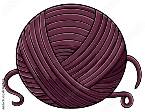 Burgundy yarn ball illustration for crafting knitting and creative projects, a cozy handmade aesthetic with dark outlines