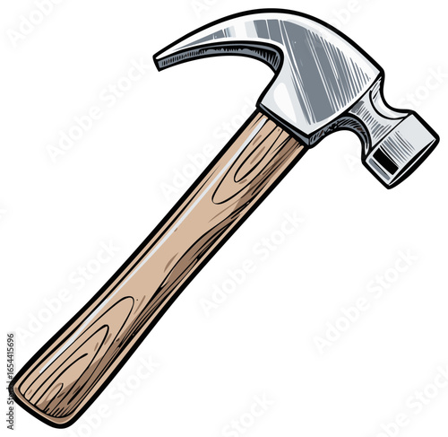 Illustrated Claw Hammer with Wooden Handle and Metal Head