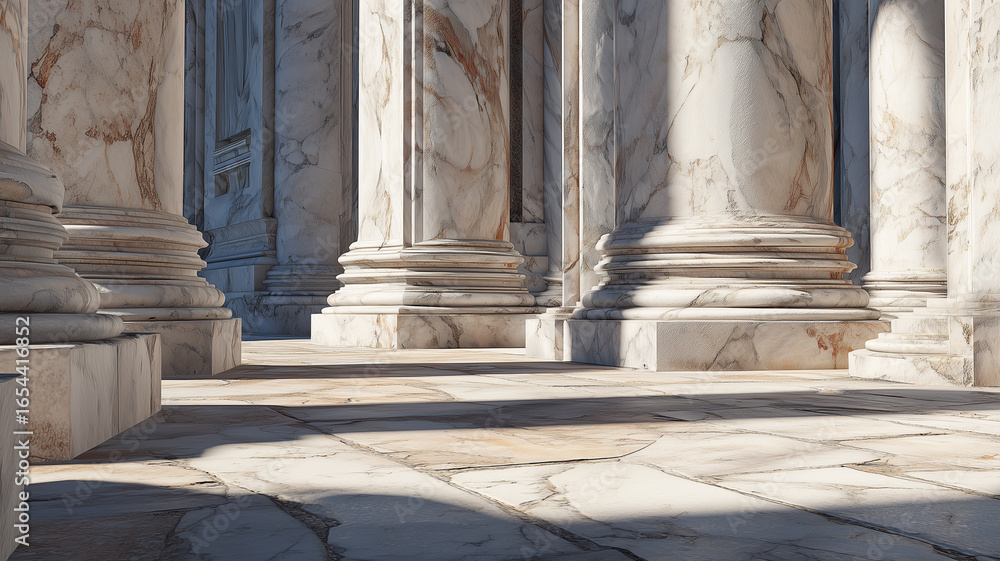 Obraz premium Ancient marble columns and stone floor interior