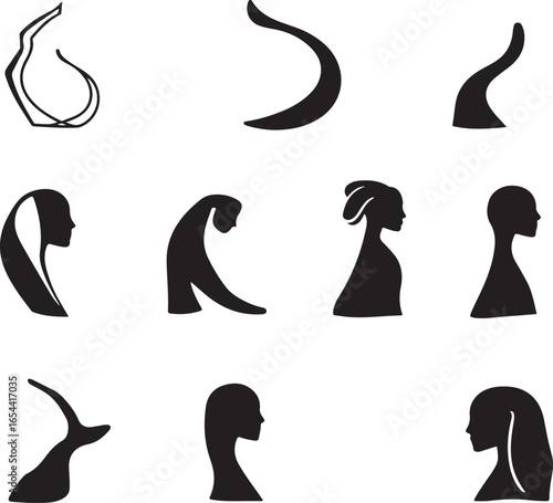 Abstract silhouetted female heads artistic compilation