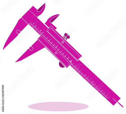 Pink Caliper Instrument Illustration of Precision Measurement Device on White Background