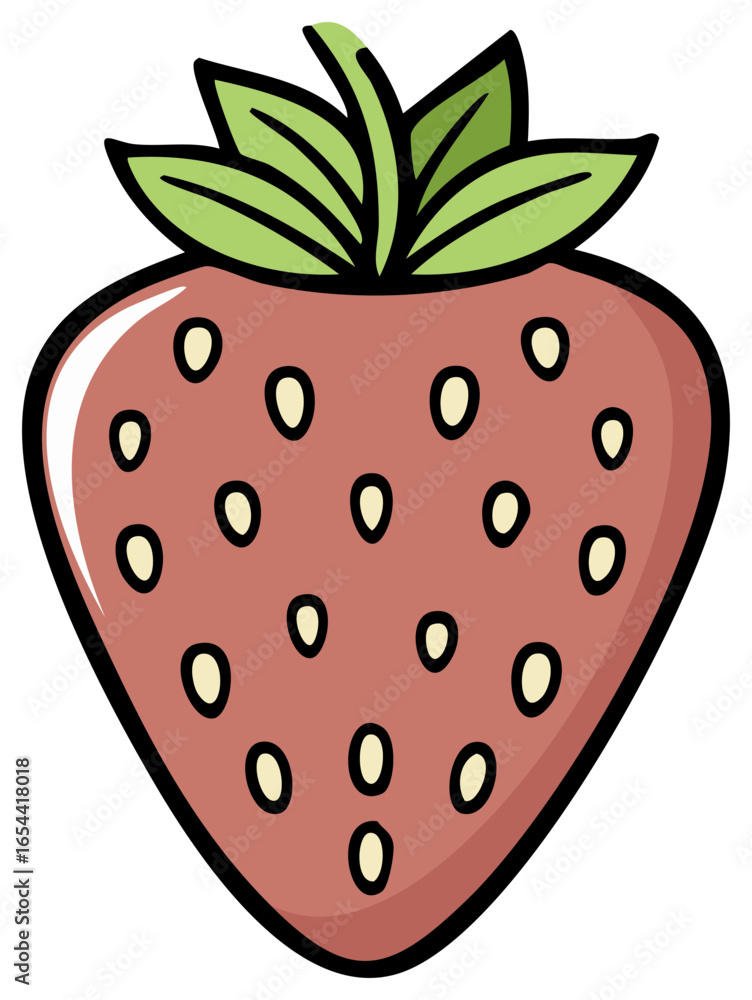 Fototapeta premium Cartoon illustration of a ripe strawberry with leaves and seeds