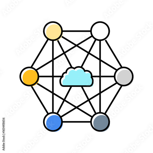network nodes cloud computing color icon vector illustration