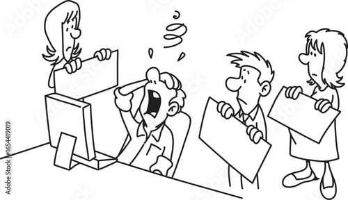 Tired Office Worker Yawning at Desk Doodle Cartoon Vector Illustration