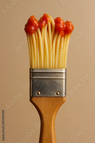 Kreativer Spaghetti Pinsel mit Ketchup