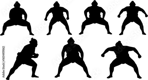 Sumo Wrestler in Action Powerful Silhouette Ready to Compete.
