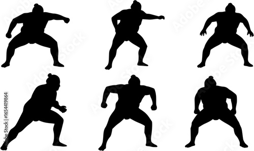 Sumo Wrestler in Action Powerful Silhouette Ready to Compete.
