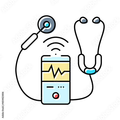 electronic stethoscope healthcare innovation color icon vector illustration