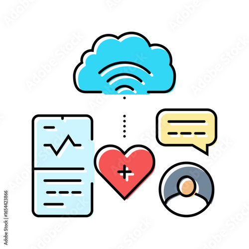 remote patient monitoring healthcare innovation color icon vector illustration