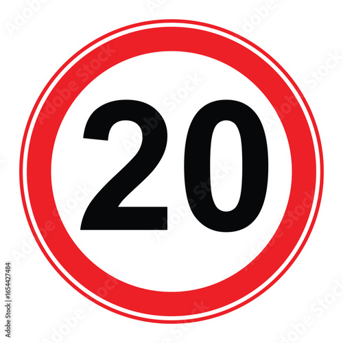 Circular traffic sign indicating a speed limit of twenty kilometers per hour