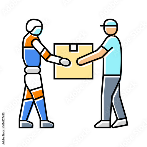 human robot interaction industry color icon vector illustration