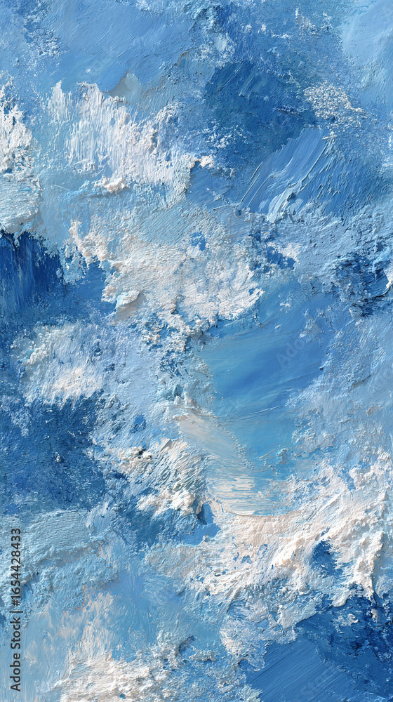 Fototapeta premium Pastel sky blue and white oil paint brushstrokes create a soft, cold, contemporary textured background. Artistic wallpaper, abstract and modern painting pattern.