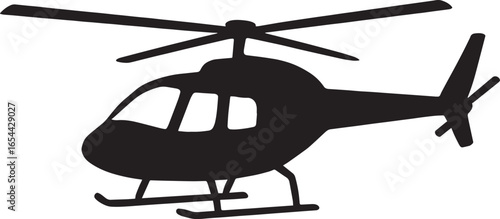 Vector Silhouette of a Helicopter in Flight – Minimalist Black Design on White Background