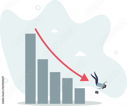 Stock market plunged falling down, economic crash, investing failure or mistake, price drop, recession, investment risk concept,human life.