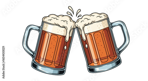 Toast with beer mugs cheers celebration drink alcohol drawing