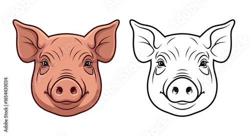 Pig head vector illustration farm animal drawing coloring page