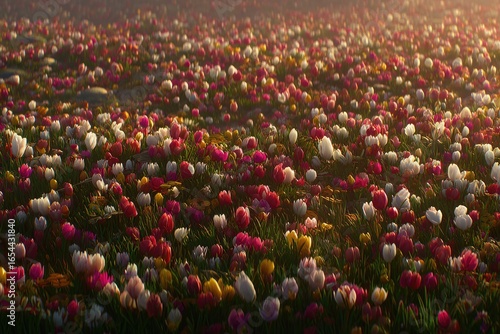 A field of vibrant tulips in bloom