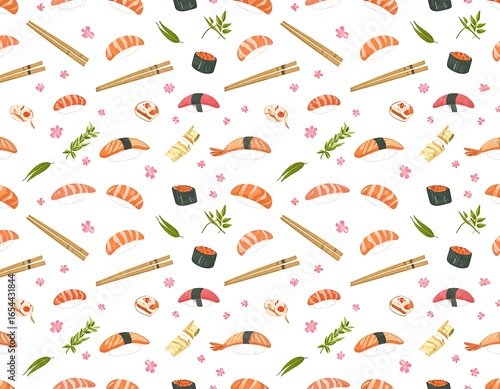 Cute sushi pattern on white background