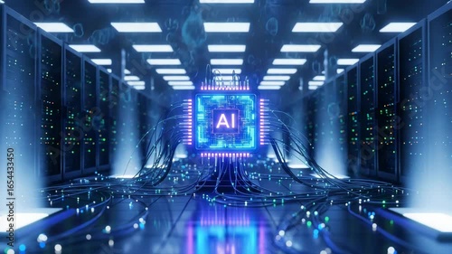 Experience the power of AI in a modern data center, perfect for tech and innovation videos