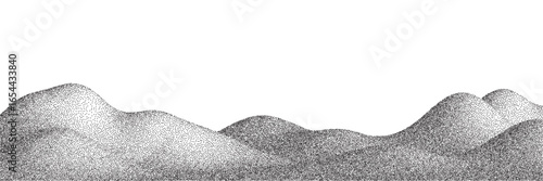 Mountain stipple texture landscape. Abstract rock border hill, volcano, snow mountain halftone grain effect. Dotted terrain dotwork style. Vector graphic vintage illustration