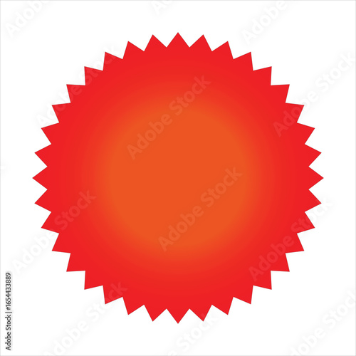 Bright red starburst seal with gradient effect on a white background