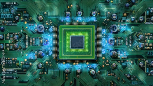 Wallpaper Mural Green PCB with Central AI Processor Torontodigital.ca