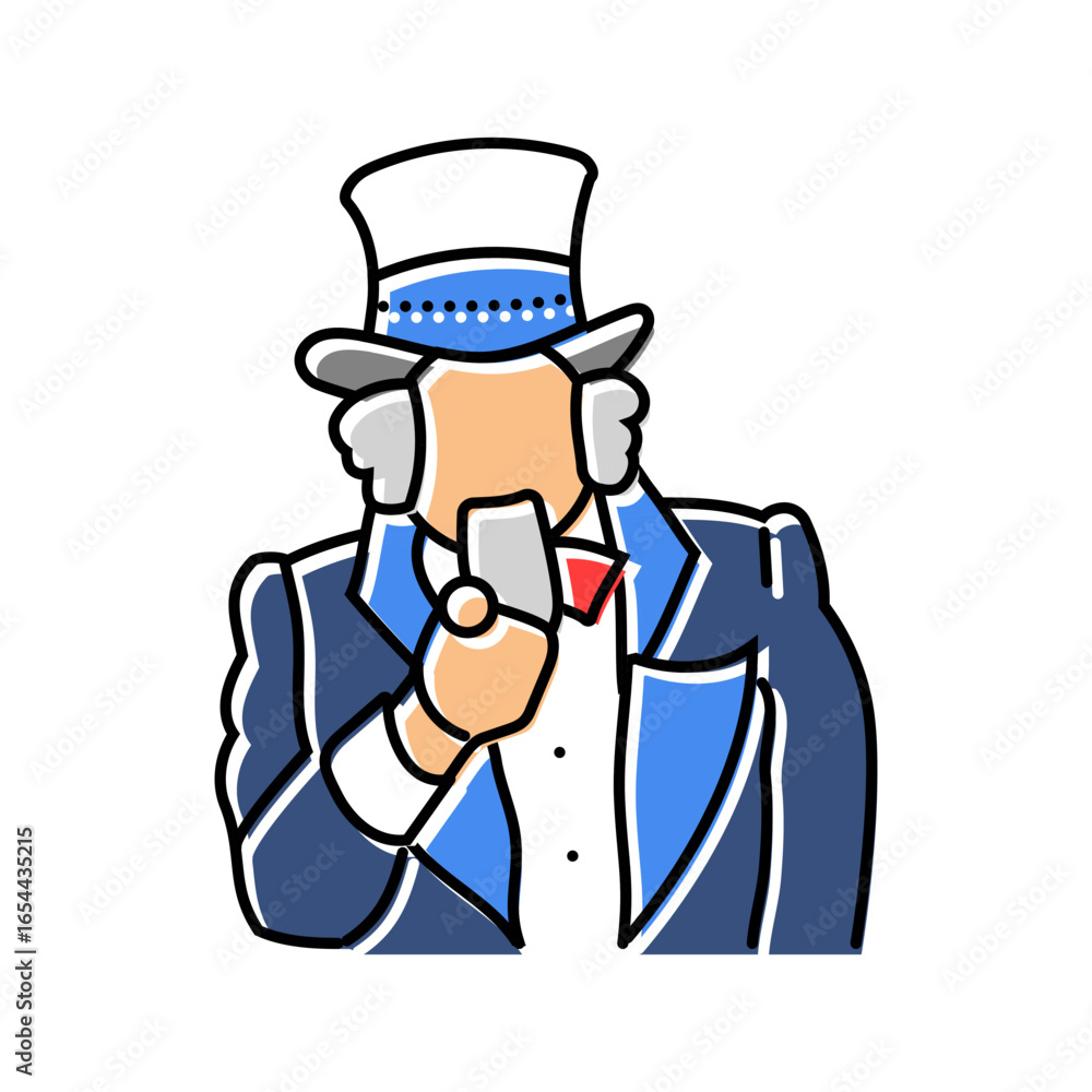 Obraz premium uncle sam pointing pose color icon vector illustration