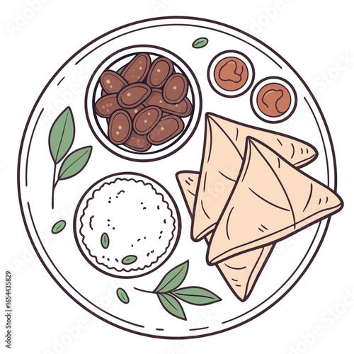 A delicious indian thali meal featuring samosas rice and curried lentils