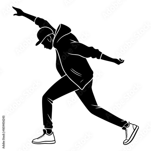 Dynamic silhouette of a hip hop dancer in motion with arms extended