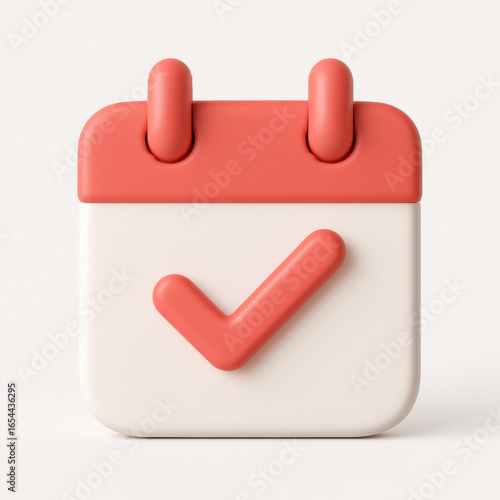 3D red white calendar icon with check mark