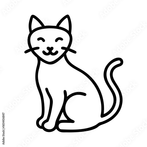 Cute vector icon of a sitting cat showcasing a happy expression and minimalistic design
