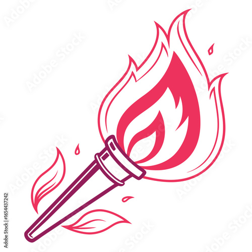 Stylized torch with vibrant pink flames and flowing accents on white background