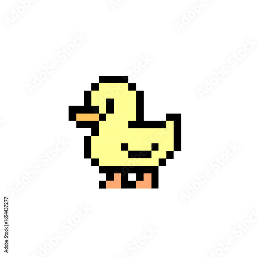 Fototapeta Pixelated duck vector art. Yellow chicken
