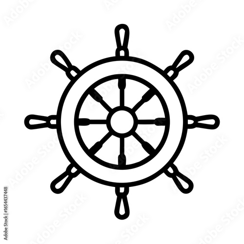 Stylized vector icon of a ship wheel representing maritime navigation and adventure on the open sea