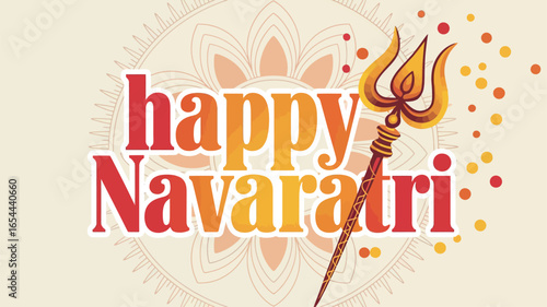 Happy Navratri Festival Trident and Mandala Design