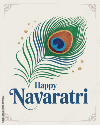 Happy Navratri Peacock Feather Festival Celebration